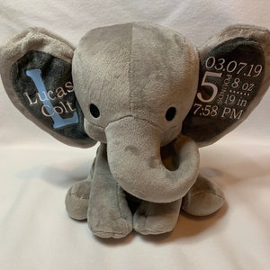 Elephant Birth Stat/ Baby Gift/ Keepsake/ New Mother Gift/ Baby Shower Gift/ Personalized Stuffed Elephant/ Birth Annoucement image 5