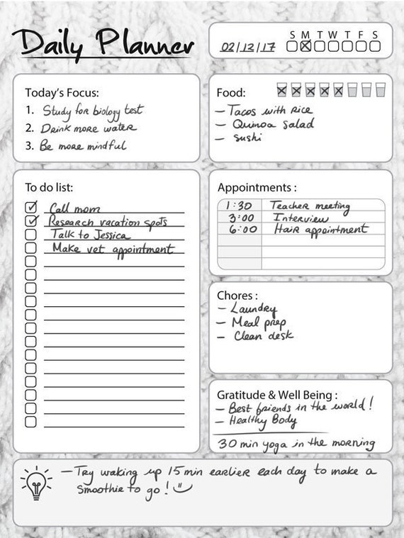 Daily Planner Pdf Printable Daily Planner Life Planner Etsy