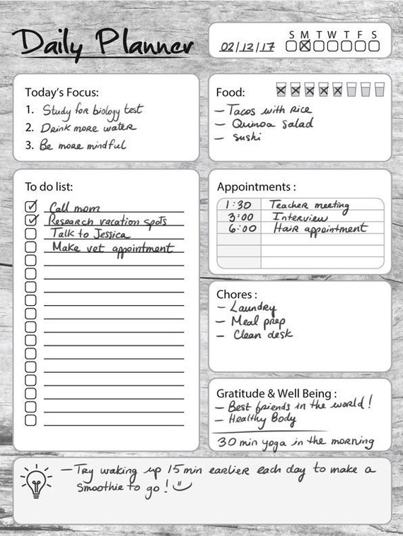 Daily Planner Pdf Printable Daily Planner Life Planner Etsy