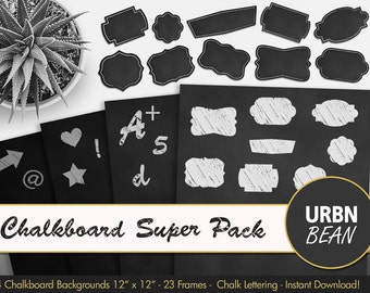 Chalkboard Clip Art. Chalkboard Paper and Frames. Chalkboard Wallpaper Background, Chalkboard Digital Frames and Labels.