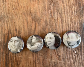 Women Artists in Black + White Handmade Button Pins Set of 4 Georgia O'Keefe Ruth Asawa One Inch