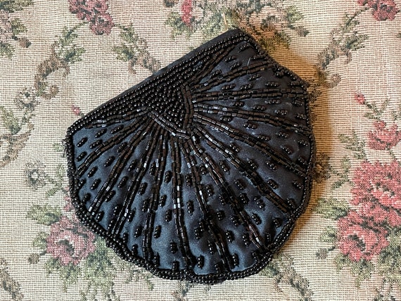 Jet Black Beaded Silky Coin Purse Vintage 1950s W… - image 7
