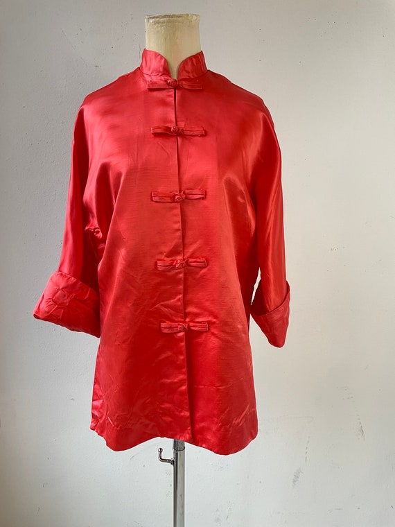 Coral Orange Satin Short Asian Styled Robe Jacket… - image 9