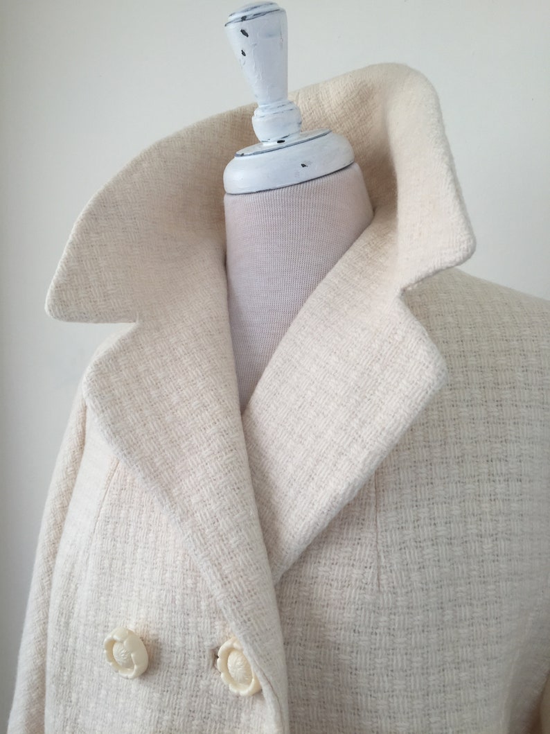 Winter White Heavyweight Wool Over Coat Vintage 1960s Womens Med-Large Union Label USA