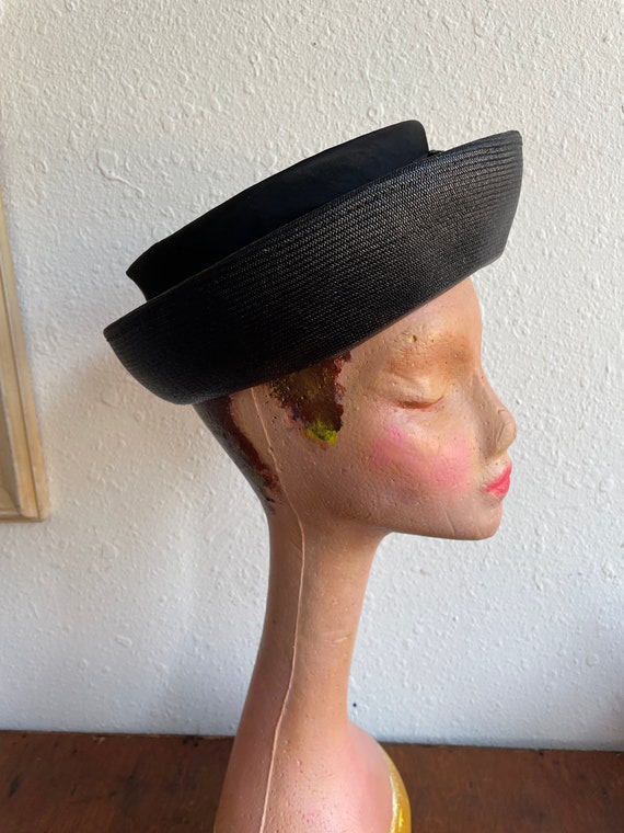 Clover Lane Black Straw Derby Hat with Grosgrain … - image 3