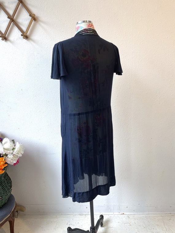Sheer Navy Blue Rayon Crepe Drop  Waist Dress Vin… - image 8