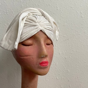 Ivory White Cotton Knit Hair Wrap Vintage 1940s Womens Head Cover XS Small zdjęcie 2