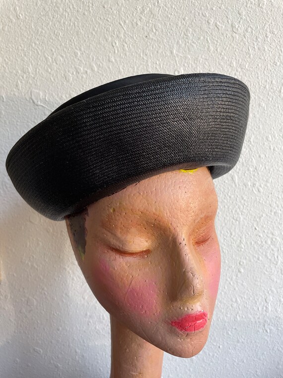 Clover Lane Black Straw Derby Hat with Grosgrain … - image 9