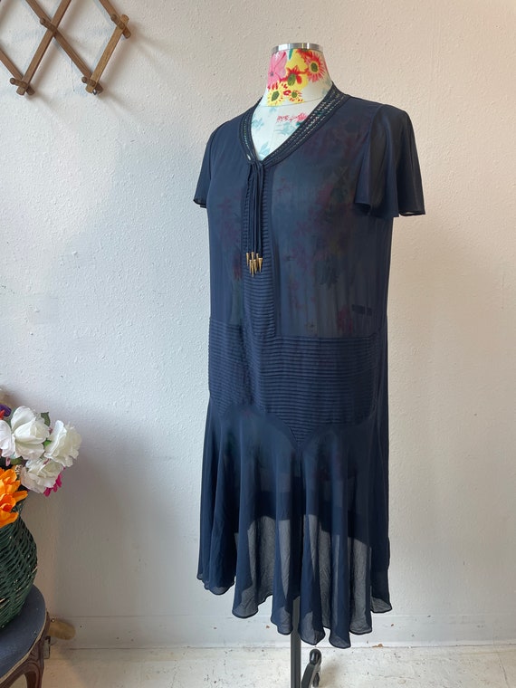 Sheer Navy Blue Rayon Crepe Drop  Waist Dress Vin… - image 5