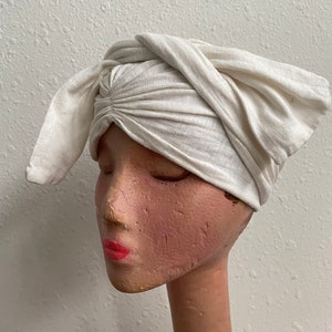 Ivory White Cotton Knit Hair Wrap Vintage 1940s Womens Head Cover XS Small zdjęcie 7