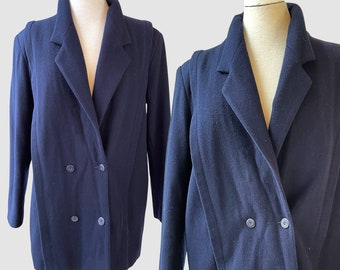 Avante Garde Navy Blue Wool Double Breasted Short Coat Sportscraft Australia Vintage 1980s Womens Med Large