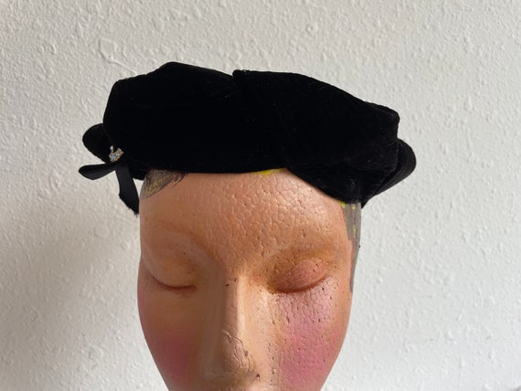 Alfreda Black Velvet Quilted Beret with Rhineston… - image 4