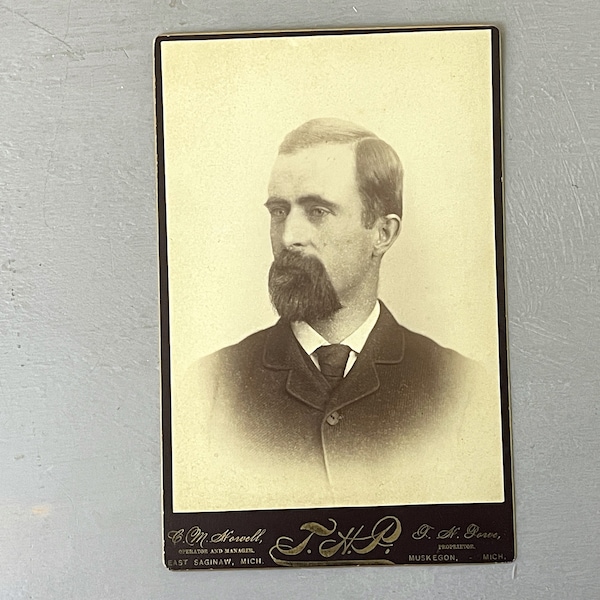 Antique Sepia Photograph Portrait Man in Beard and a Nice Suit Vintage 1890s 1900s Picture