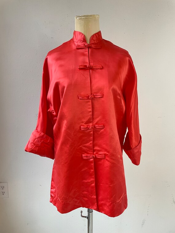 Coral Orange Satin Short Asian Styled Robe Jacket… - image 2