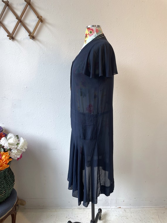 Sheer Navy Blue Rayon Crepe Drop  Waist Dress Vin… - image 6