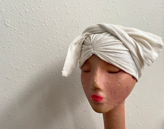 Ivory White Cotton Knit Hair Wrap Vintage 1940s W… - image 10