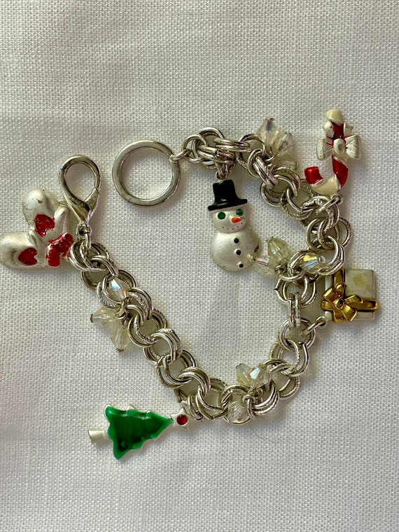 Christmas Holiday Charm Bracelet Silver-tone Meta… - image 9