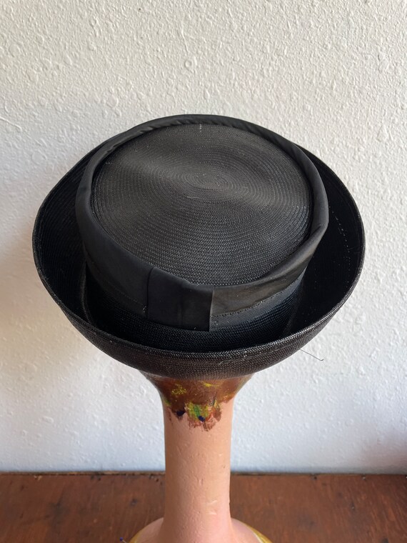 Clover Lane Black Straw Derby Hat with Grosgrain … - image 8