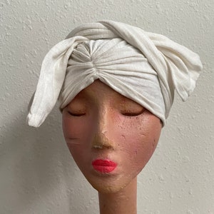 Ivory White Cotton Knit Hair Wrap Vintage 1940s Womens Head Cover XS Small zdjęcie 9