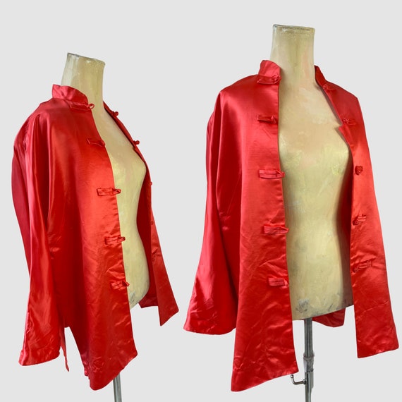 Coral Orange Satin Short Asian Styled Robe Jacket… - image 3