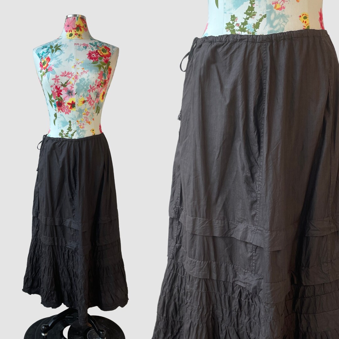 Antique Victorian Black Cotton Floor Length Half Slip Vintage 1890s