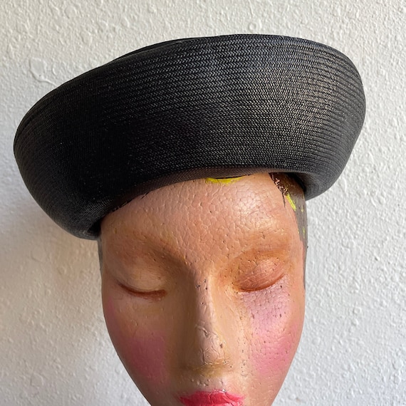 Clover Lane Black Straw Derby Hat with Grosgrain … - image 2