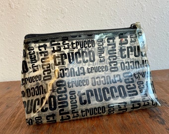 Sebastican Trucco Cosmetics Clear + Black Logo Cosmetic Bag Top Zip Vintage 1990s Travel Bags