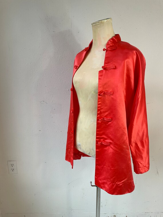 Coral Orange Satin Short Asian Styled Robe Jacket… - image 10