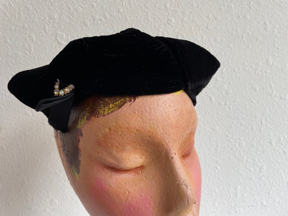 Alfreda Black Velvet Quilted Beret with Rhineston… - image 1