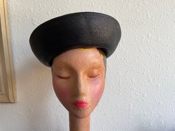 Clover Lane Black Straw Derby Hat with Grosgrain … - image 4