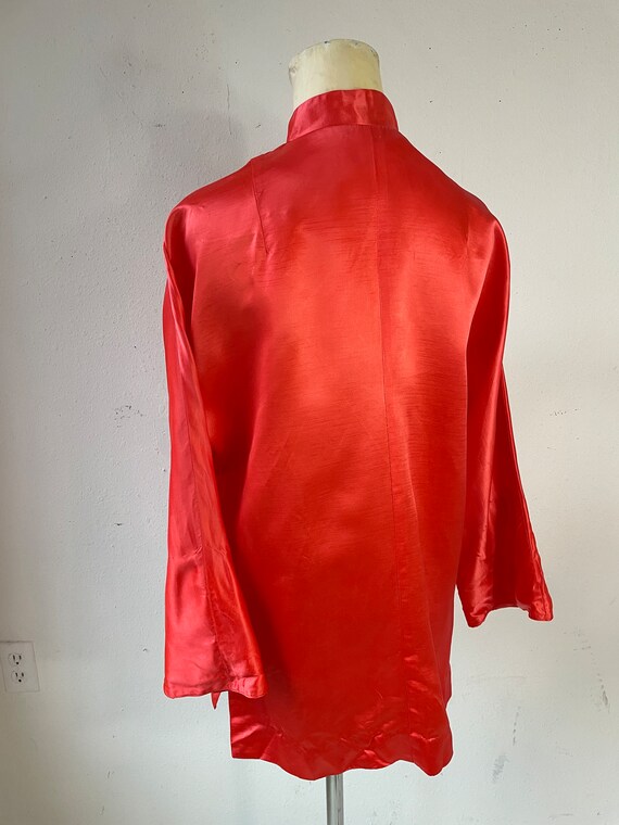 Coral Orange Satin Short Asian Styled Robe Jacket… - image 8