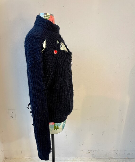 Punk Inspo Black Chunky Knit Vintage Shredded Swe… - image 3