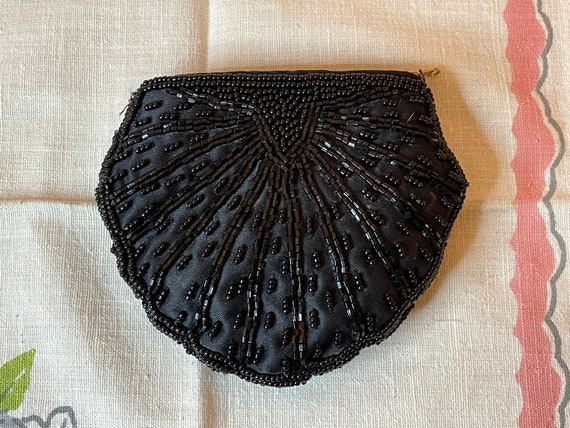 Jet Black Beaded Silky Coin Purse Vintage 1950s W… - image 10