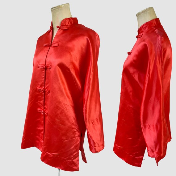 Coral Orange Satin Short Asian Styled Robe Jacket… - image 6