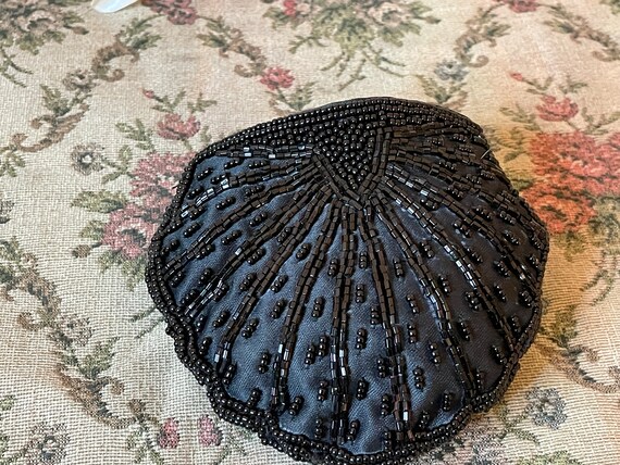 Jet Black Beaded Silky Coin Purse Vintage 1950s W… - image 3