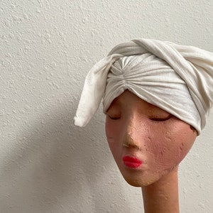 Ivory White Cotton Knit Hair Wrap Vintage 1940s Womens Head Cover XS Small zdjęcie 6