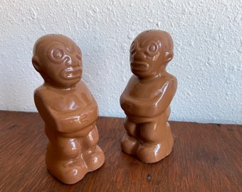 Trader Vic's Salt + Pepper Figure Shaker PAIR Vintage 1960s Tiki Bar Tableware