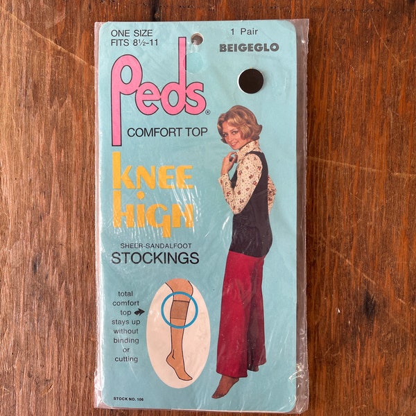 Peds Nylon Knee-High Panty Hose New Old Stock BeigeGlo Vintage 1970s One Size