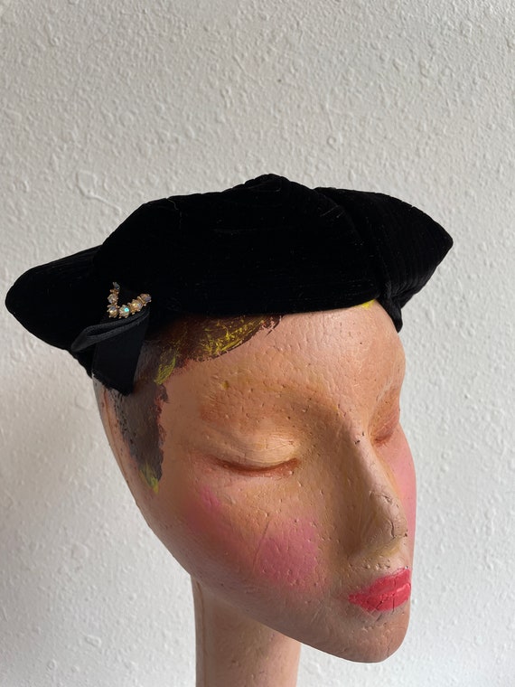 Alfreda Black Velvet Quilted Beret with Rhineston… - image 3