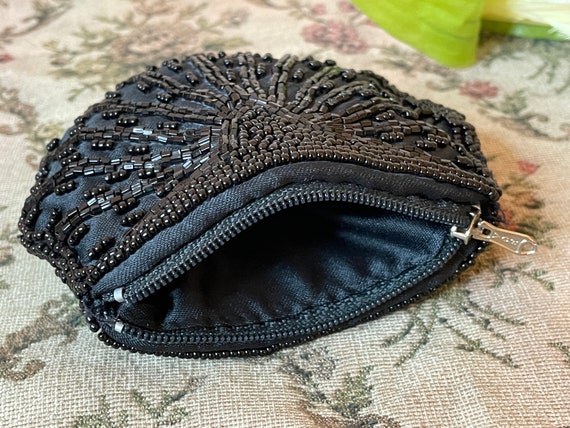 Jet Black Beaded Silky Coin Purse Vintage 1950s W… - image 6