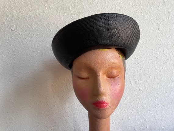 Clover Lane Black Straw Derby Hat with Grosgrain … - image 1