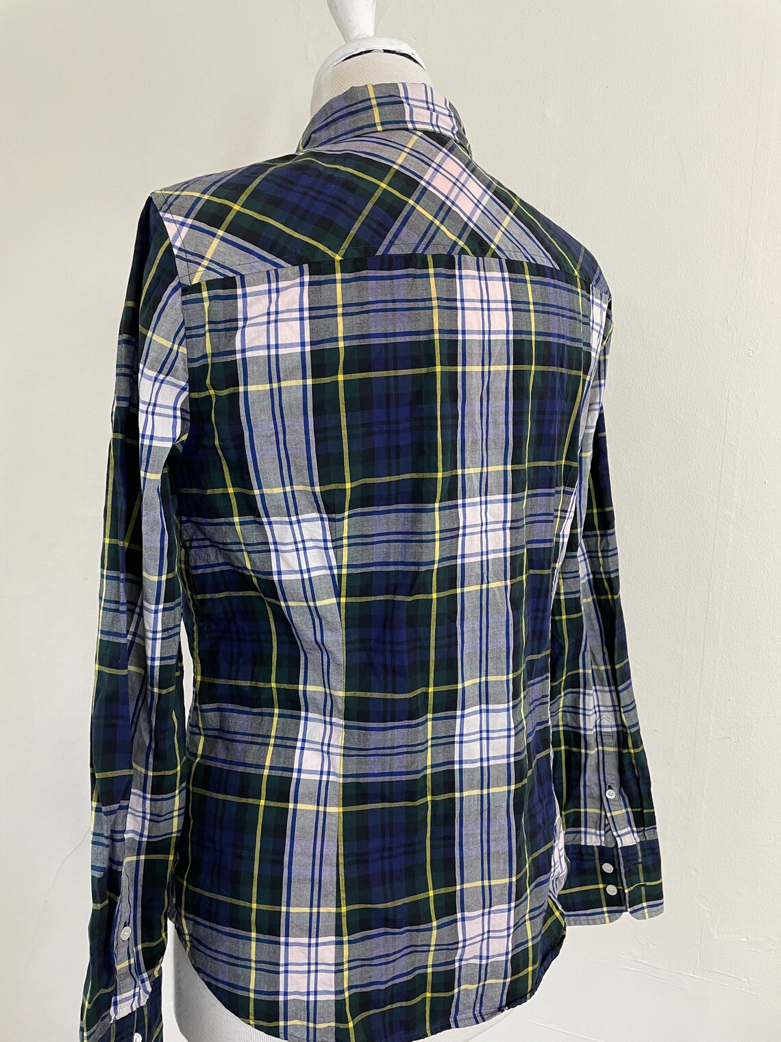 J Crew Blue Green Tartan Plaid Cotton Blouse 34 Waist Womens | Etsy