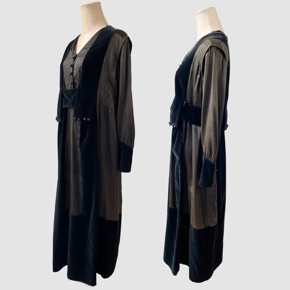 Antique Edwardian Brown Satin + Black Velvet Floo… - image 6