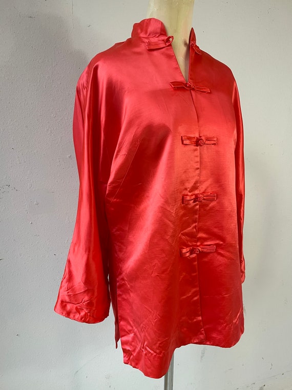 Coral Orange Satin Short Asian Styled Robe Jacket… - image 4