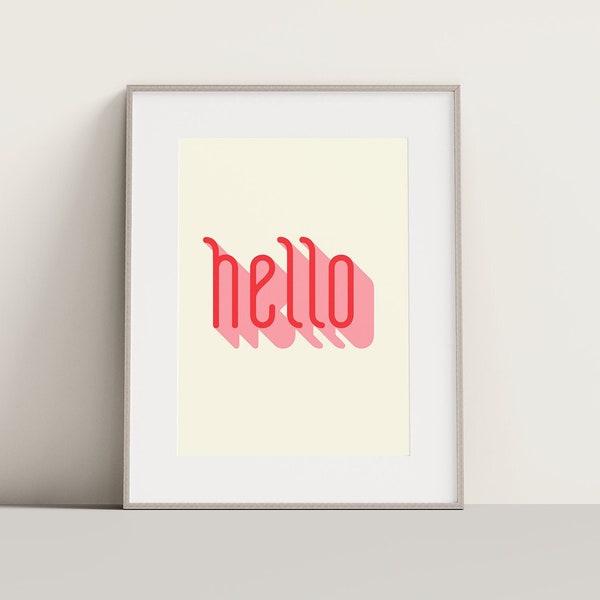 Hello Poster | red & pink | bold retro | digital download