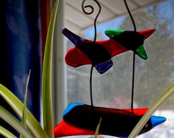 Abstract Art for your plants!  Fused Glass plant stake, Free Shipping as usual.