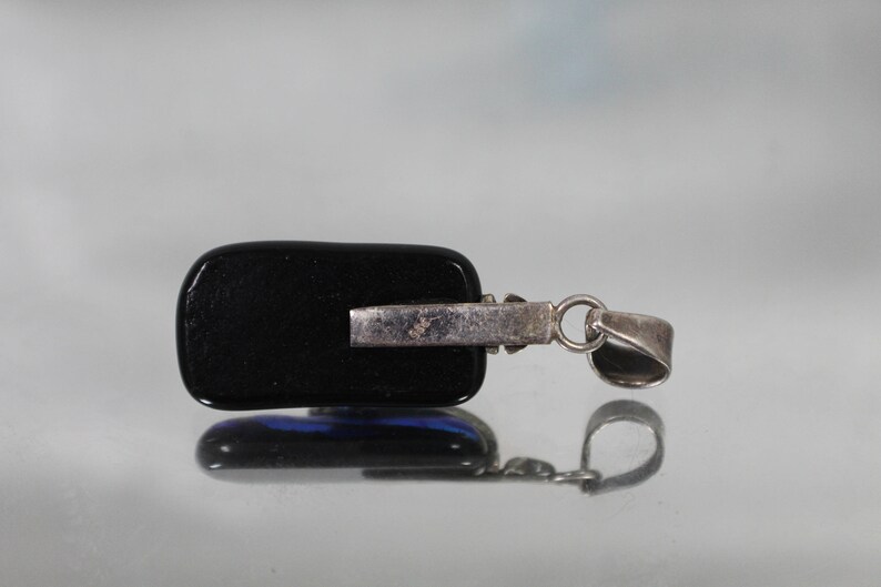 925 Vintage Rectangular Black Blue Multi Color Pendant with Amethyst in Sterling Silver Mount