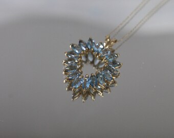 10k - 3.00 ctw - Blue Topaz December Birthstone Open Heart Necklace Pendant Charm in Yellow Gold