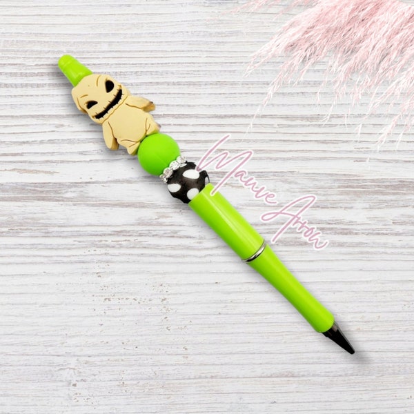 Oogie Boogie - Beaded Pen, Silicone Bead Pen, minimalist, skellington, Jack, nightmare, halloween, green, pen