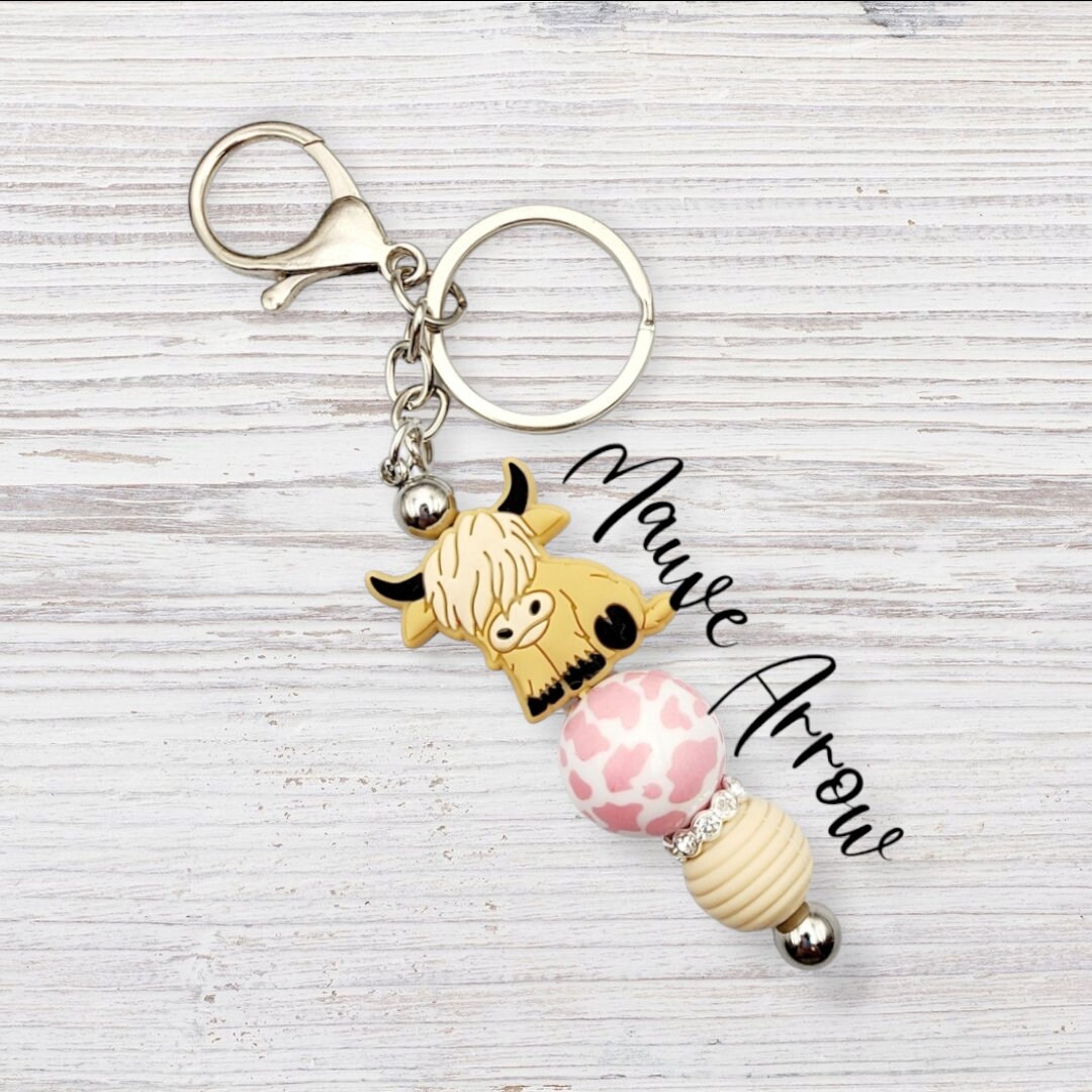 Highland Love Beaded Keychain for Women, Bar Keychain, Silicone Bead ...